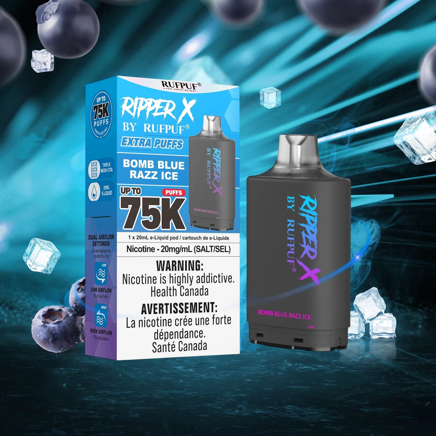 Ripper X 75K - Bomb Blue Razz Ice