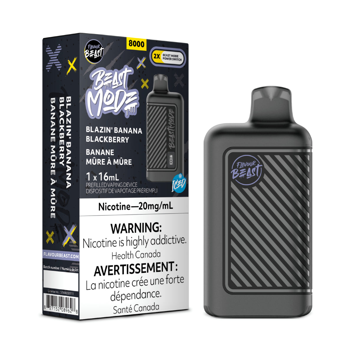 Flavour Beast Beast Mode 8K Disposable - Blazin' Banana Blackberry Iced 5pc/Carton
