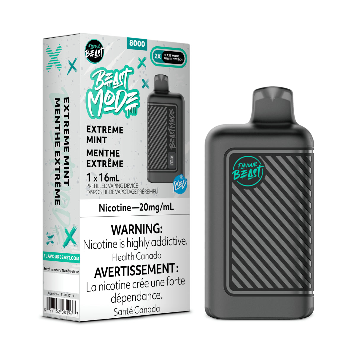 Flavour Beast Beast Mode 8K Disposable - Extreme Mint Iced 20MG 5pc/Carton