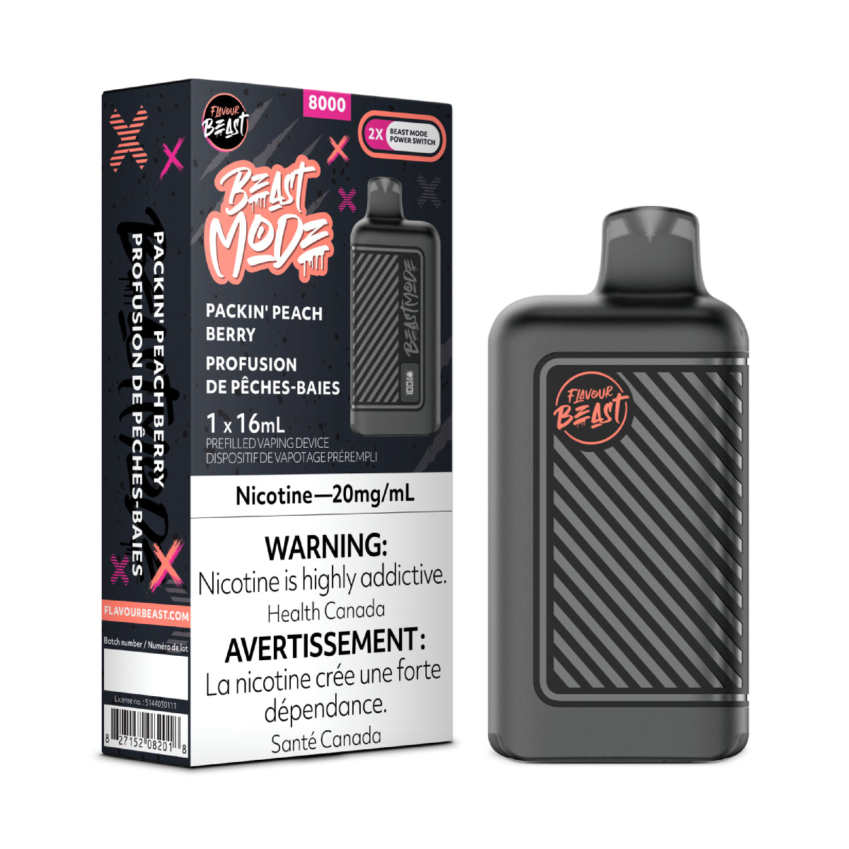 Flavour Beast Beast Mode 8K Disposable - Packin' Peach Berry 20MG 5pc/Carton