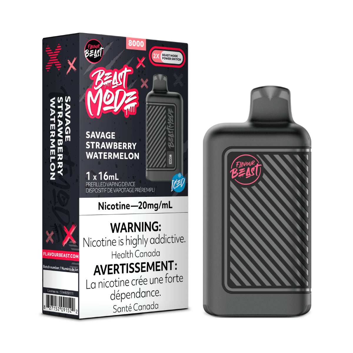 Flavour Beast Beast Mode 8K Disposable - Savage Strawberry Watermelon Iced 5pc/Carton