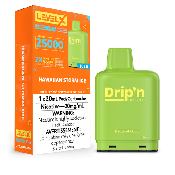 Level X Drip'n Boost Pod 20mL - Hawaiian Storm Ice 6pc/Carton