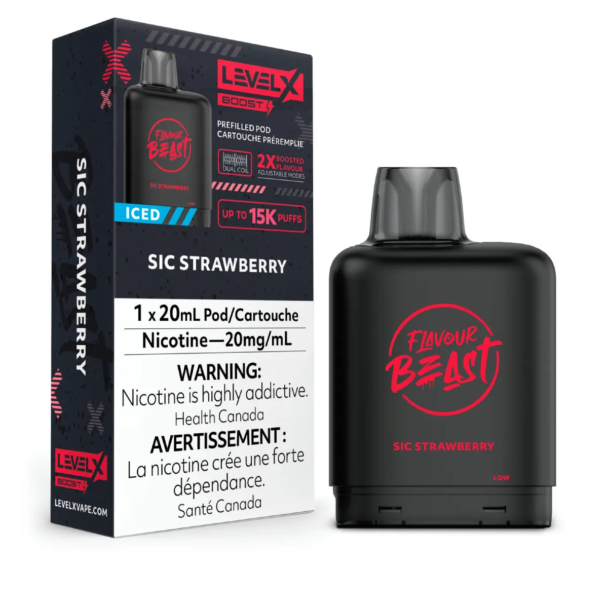 Level X Flavour Beast Boost Pod 20mL - Sic Strawberry Iced 6pc/Carton