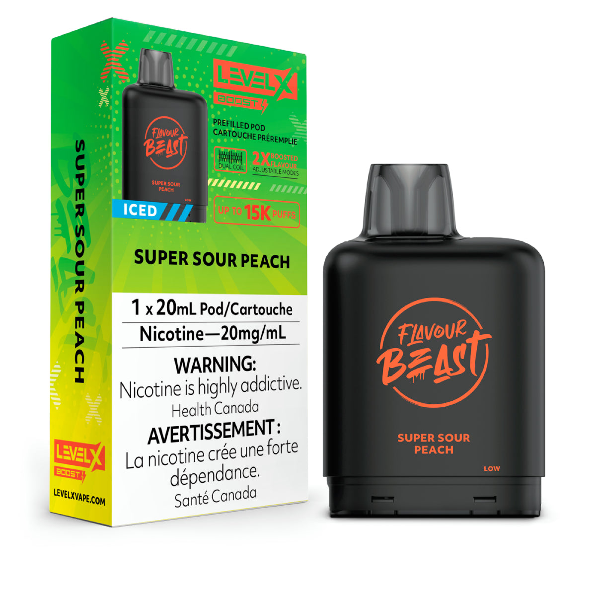 Level X Flavour Beast Boost Pod 20mL - Super Sour Peach Iced 6pc/Carton