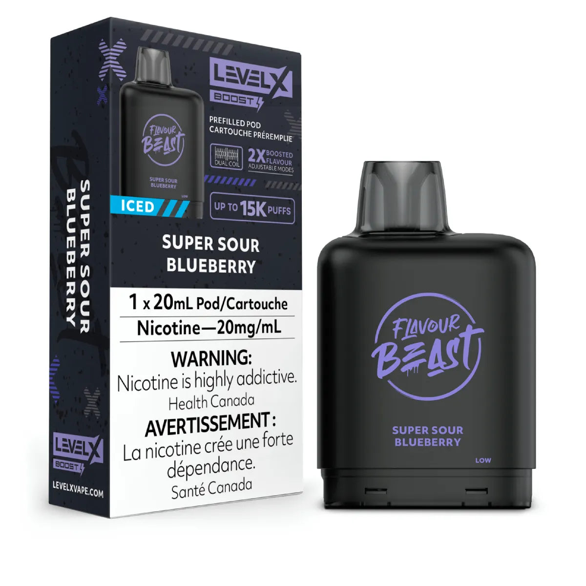 Level X Flavour Beast Boost Pod 20mL - Super Sour Blueberry Iced 6pc/Carton