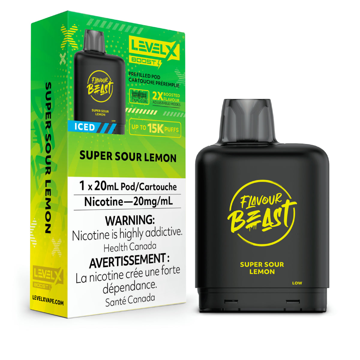Level X Flavour Beast Boost Pod 20mL - Super Sour Lemon Iced 6pc/Carton