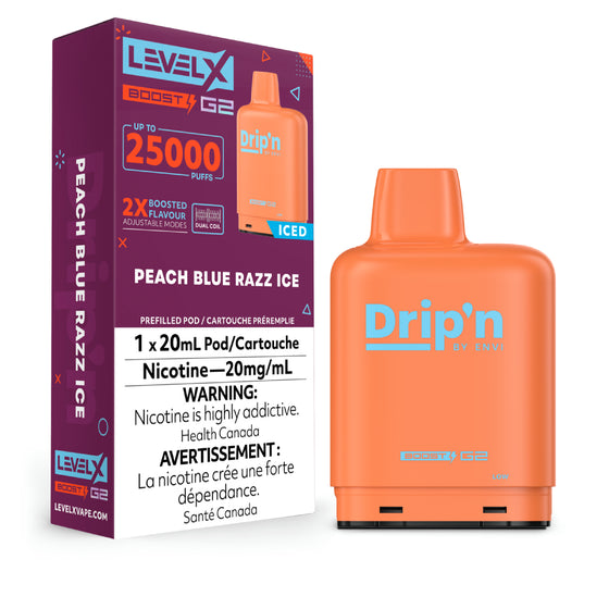 Level X Drip'n Boost Pod 20mL - Peach Blue Razz Ice 6pc/Carton