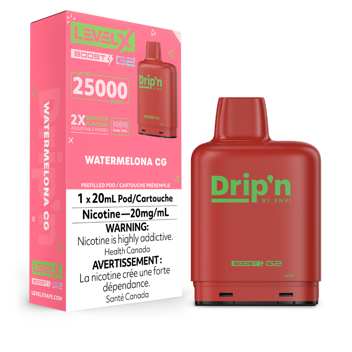 Level X Drip'n Boost Pod 20mL - Watermelona CG 6pc/Carton