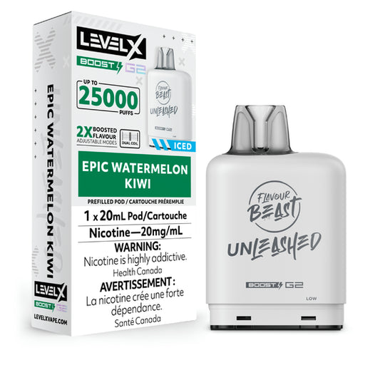 Level X Boost Pod 20ml - Unleashed - Epic Watermelon Kiwi 6pc/Carton