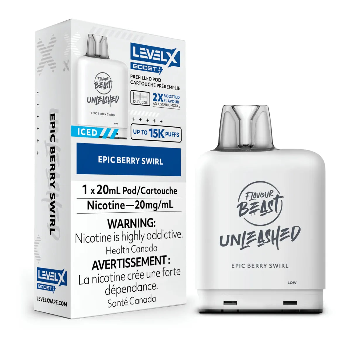 Level X Flavour Beast Unleashed Boost Pod 20mL - Epic Berry Swirl 6pc/Carton