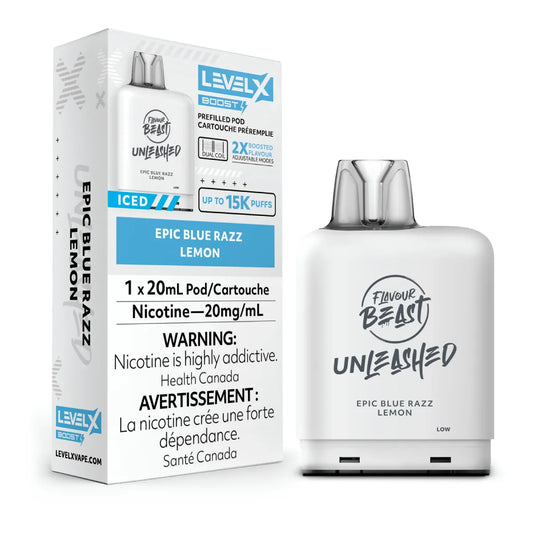 Level X Flavour Beast Unleashed Boost Pod 20mL - Epic Blue Razz Lemon 6pc/Carton