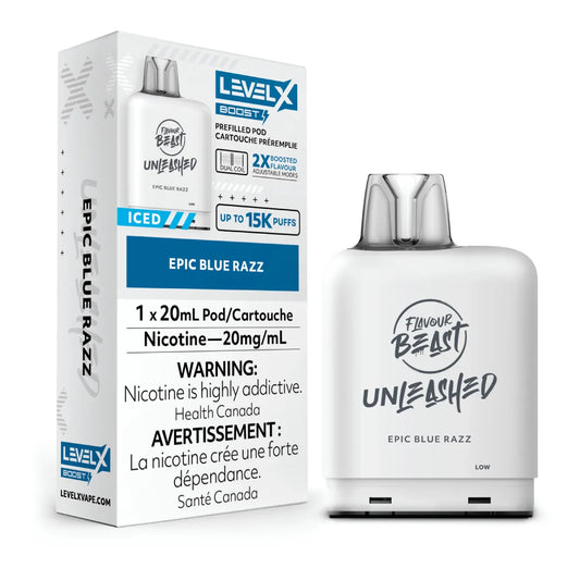 Level X Flavour Beast Unleashed Boost Pod 20mL - Epic Blue Razz 6pc/Carton