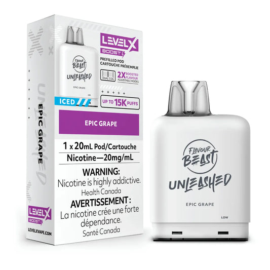 Level X Flavour Beast Unleashed Boost Pod 20mL - Epic Grape 6pc/Carton