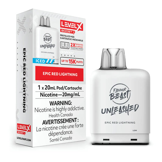 Level X Flavour Beast Unleashed Boost Pod 20mL - Epic Red Lightning 6pc/Carton