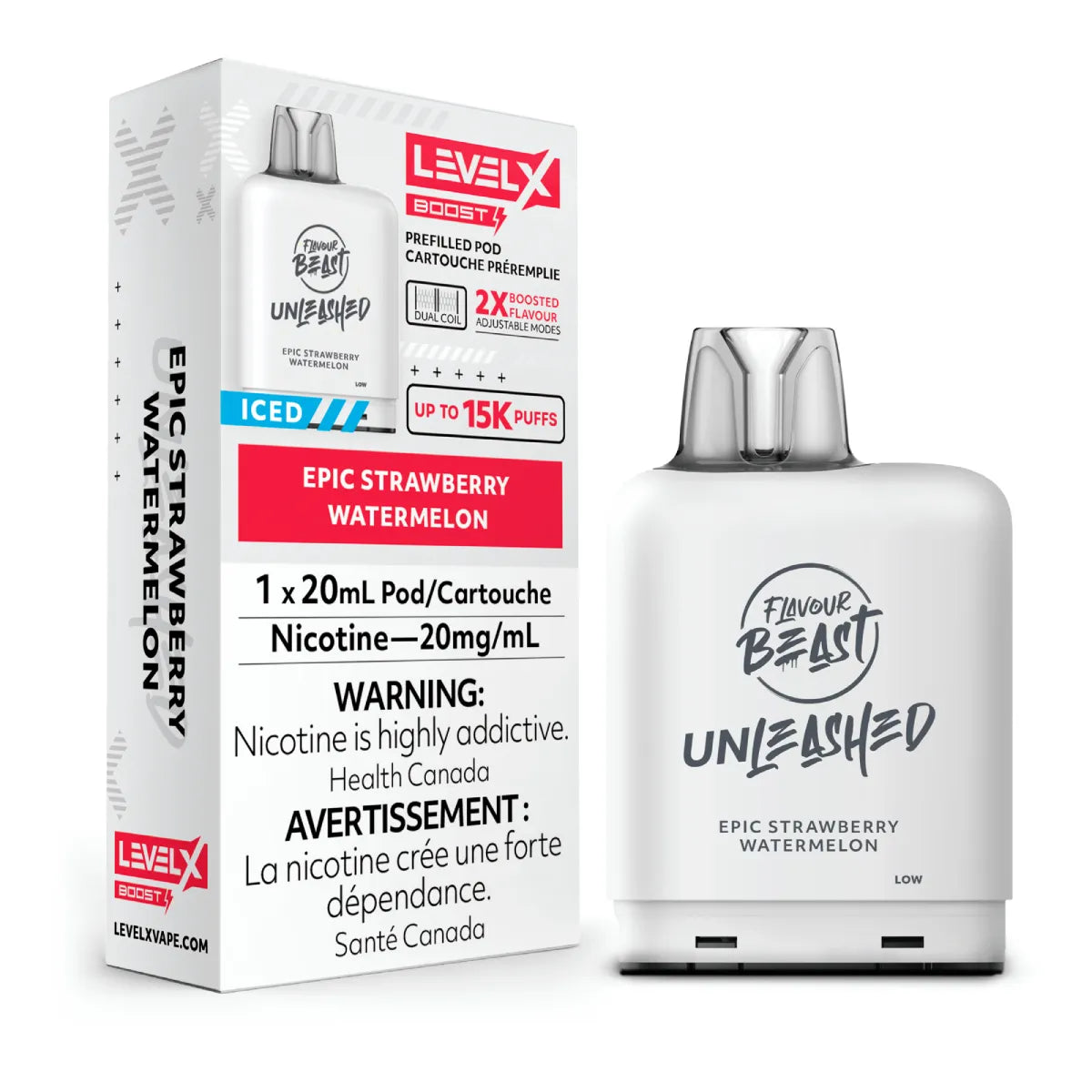 Level X Flavour Beast Unleashed Boost Pod 20mL - Epic Strawberry Watermelon 6pc/Carton