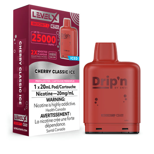 Level X Drip'n Boost Pod 20mL - Cherry Classic 6pc/Carton