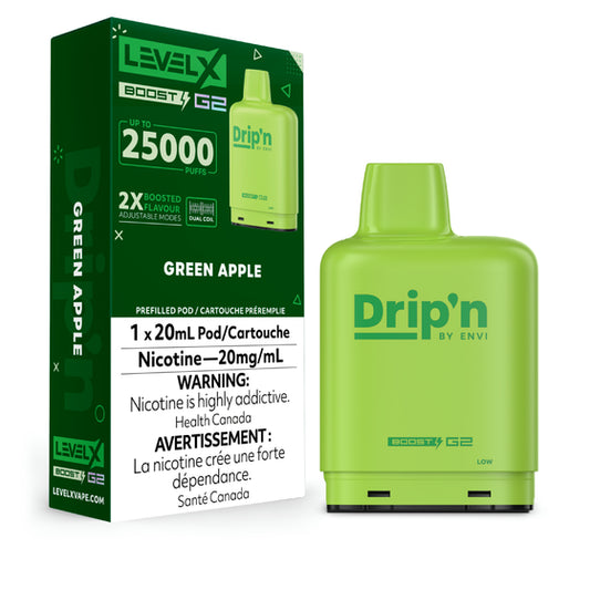 Level X Drip'n Boost Pod 20mL - Green Apple 6pc/Carton