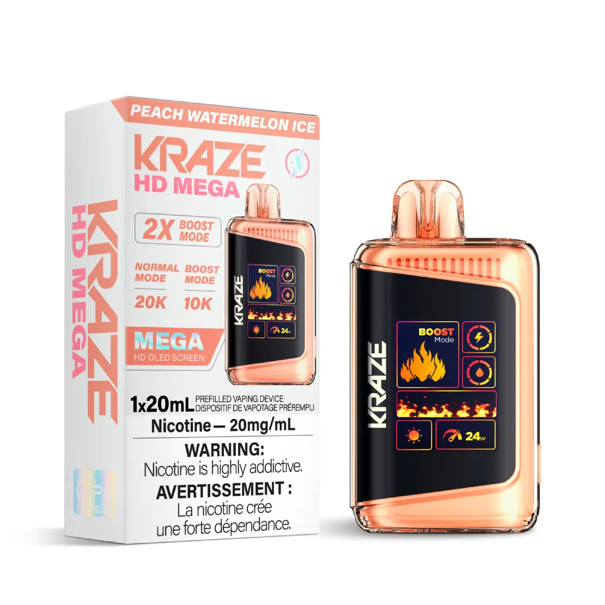 Kraze HD Mega - Peach Watermelon Ice 5pc/Carton