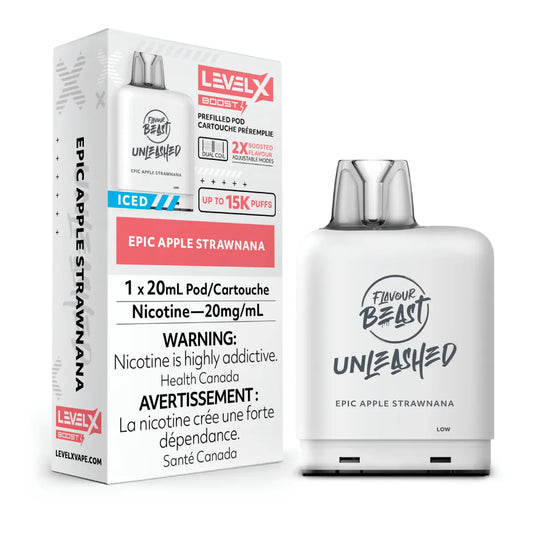 Level X Flavour Beast Unleashed Boost Pod 20mL - Epic Apple Strawnana 6pc/Carton