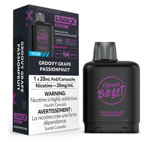 Level X Flavour Beast Boost Pod 20mL - Groovy Grape Passionfruit Iced 6pc/Carton