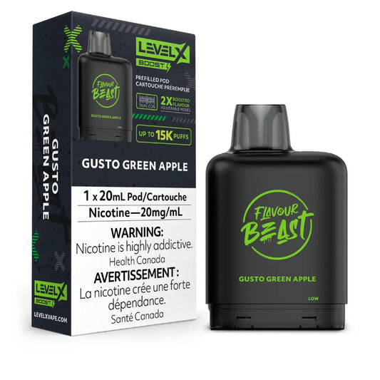 Level X Flavour Beast Boost Pod 20mL - Gusto Green Apple 6pc/Carton