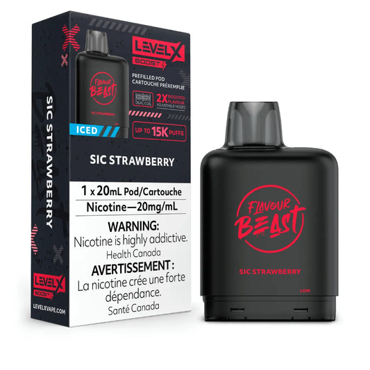 Level X Flavour Beast Boost Pod 20mL - Sic Strawberry Iced 6pc/Carton