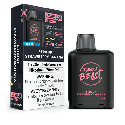 Level X Flavour Beast Boost Pod 20mL - STR8 Up Strawberry Banana Iced 6pc/Carton