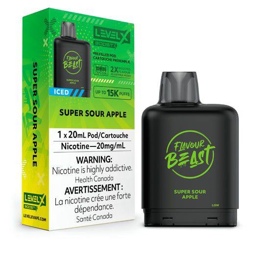 Level X Flavour Beast Boost Pod 20mL - Super Sour Apple Iced 6pc/Carton