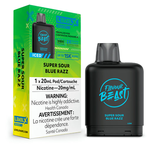 Level X Flavour Beast Boost Pod 20mL - Super Sour Blue Razz Iced 6pc/Carton