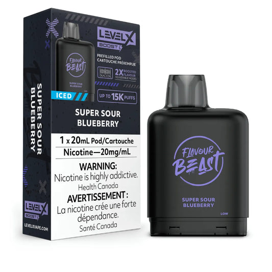 Level X Flavour Beast Boost Pod 20mL - Super Sour Blueberry Iced 6pc/Carton
