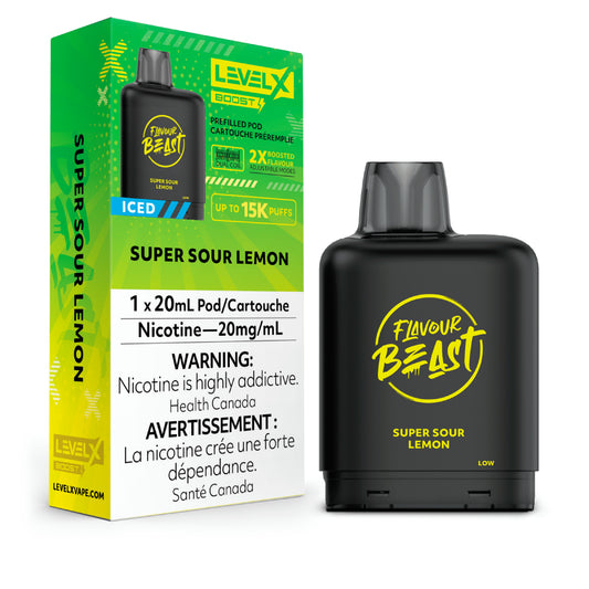 Level X Flavour Beast Boost Pod 20mL - Super Sour Lemon Iced 6pc/Carton