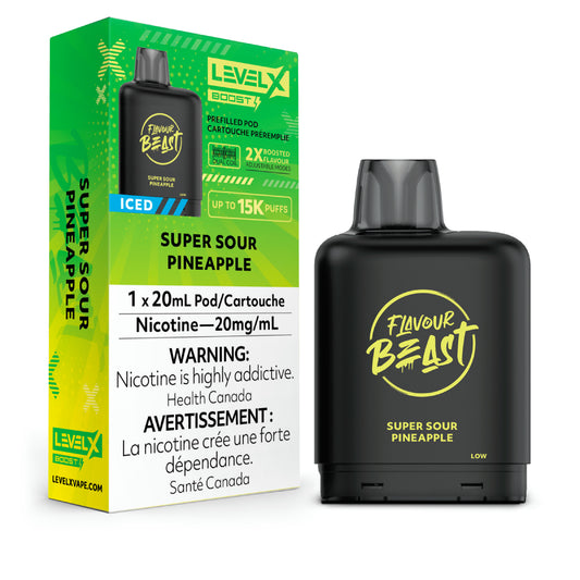 Level X Flavour Beast Boost Pod 20mL - Super Sour Pineapple Iced 6pc/Carton