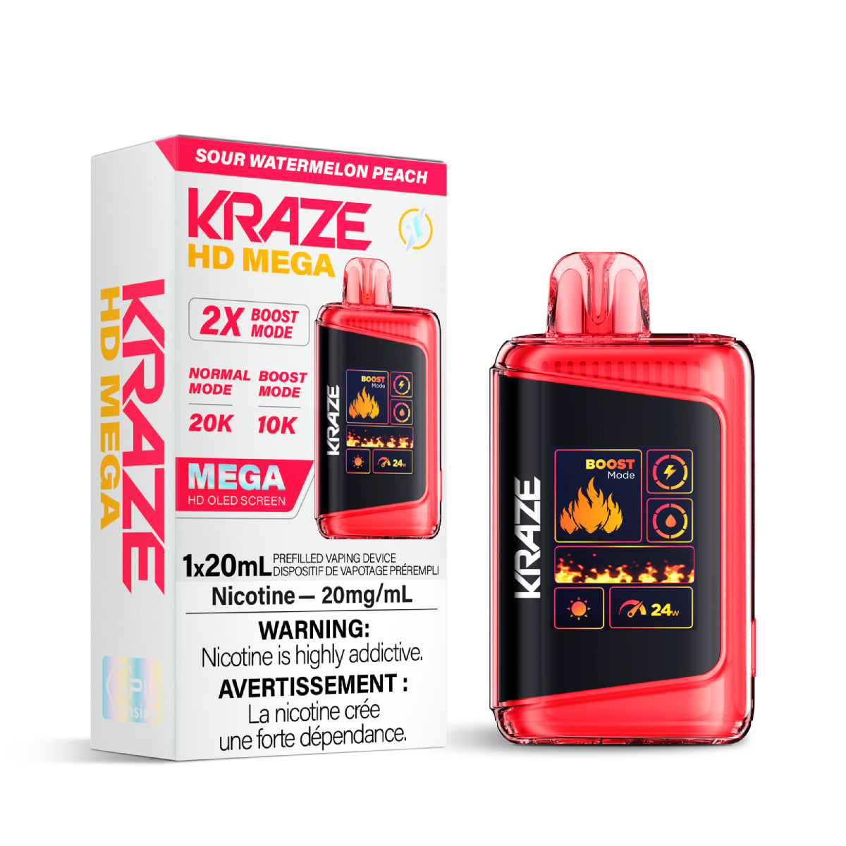 Kraze HD Mega - Sour Watermelon Peach 20mg 5pc/Carton