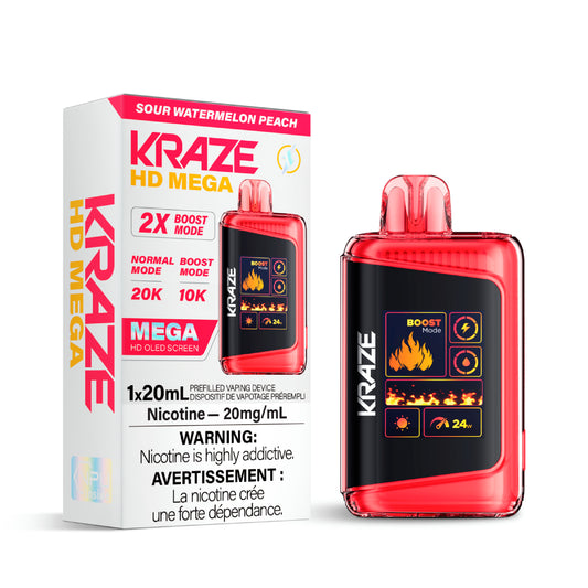 Kraze HD Mega - Sour Watermelon Peach 20mg 5pc/Carton