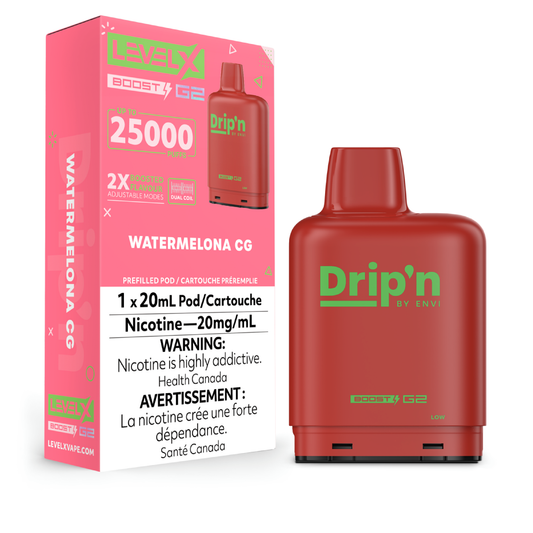 Level X Drip'n Boost Pod 20mL - Watermelona CG 6pc/Carton